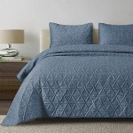 SHALALA NEW YORK Cotton Blend Voile Quilt Set (3 Piece) - Ultra Soft - Pre-Washed Geometric Coverlet Set – 1 Lightweight Reversible Bedspread 2 Quilted Shams for All Season (Navy Blue)